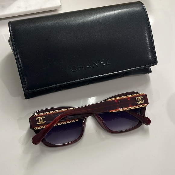 CHANEL burgundy maroon and Red Sunglasses Accessories - Picture 1 of 11